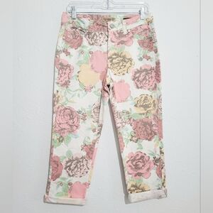 Nine West Vintage America Capri BOHO Floral Stretch Cuffed Denim Woman size 28/6